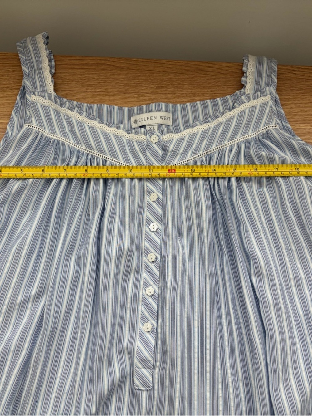 NWT Eileen West Nightgown XL Blue Stripe Sleeveless Lace Trim Cottagecore - Picture 7 of 10